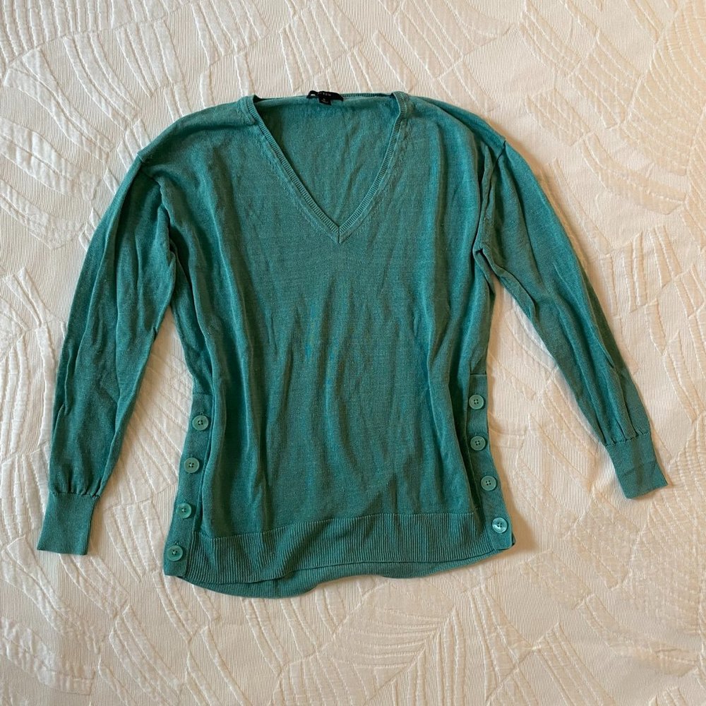 Linen blend sweater with side button detail